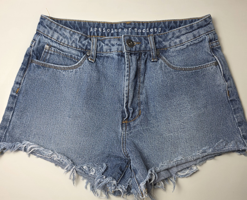 Articles Of Society Denim Shorts Size 25 Raw Hem Medium Blue Womens